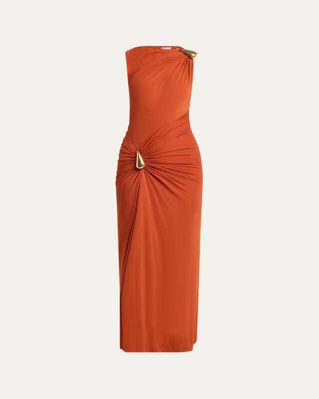 Drop Detail Gathered Matte Crepe Jersey Maxi Dress